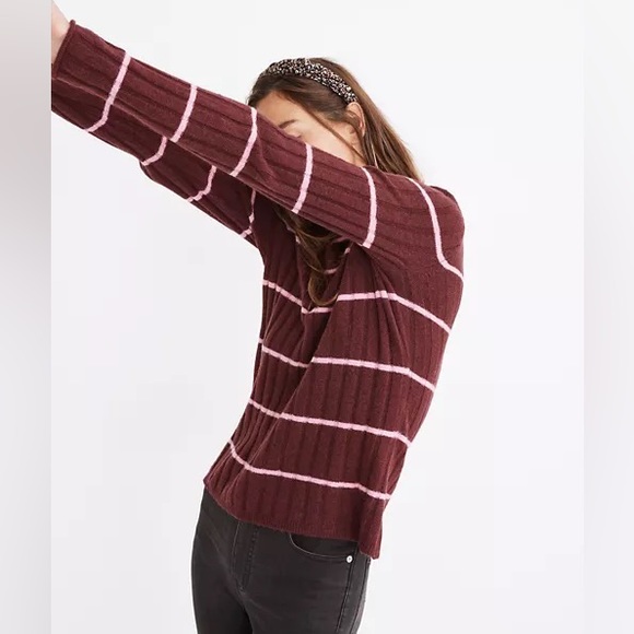 Madewell Maroon & Pink Striped Evercrest Turtleneck Sweater in Coziest Yarn - Picture 3 of 9